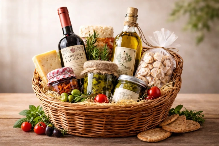 Geschenkkorb-mit-Wein-und-Feinkost